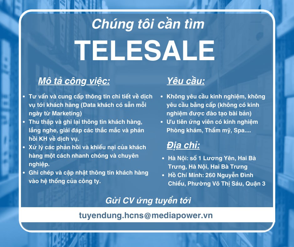 Nhân Viên Telesale/ Nhân Viên Tư Vấn Phòng Khám